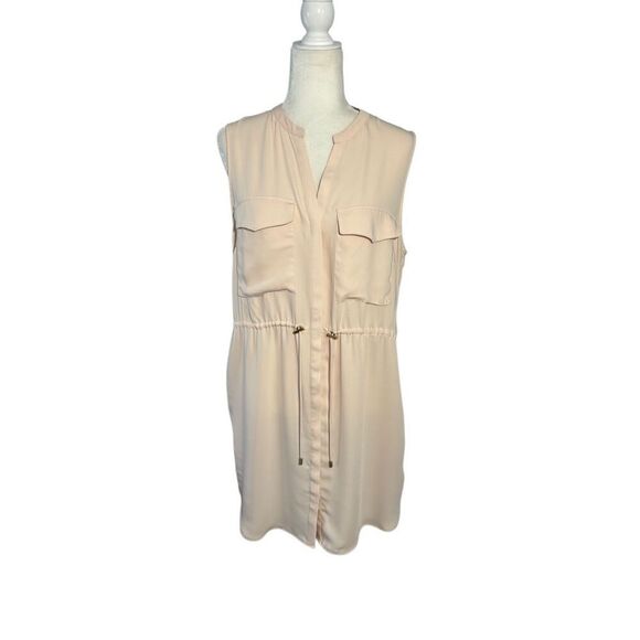 H&M sleeveless safari dress with drawstring waist in peach - 12 - Picture 1 of 9